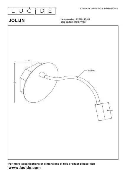 Lucide JOLIJN - Lámpara de cabecera / Lámpara de pared Recargable - Batería/acumulador - Ø 11 cm - LED - 1x2W 3000K - Magnético - Oro mate / Latón - técnico